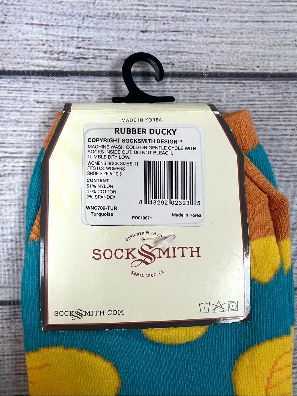 SockSmith Women’s Rubber Ducky Cotton Crew Socks Blue Yellow Retro Fun NWT